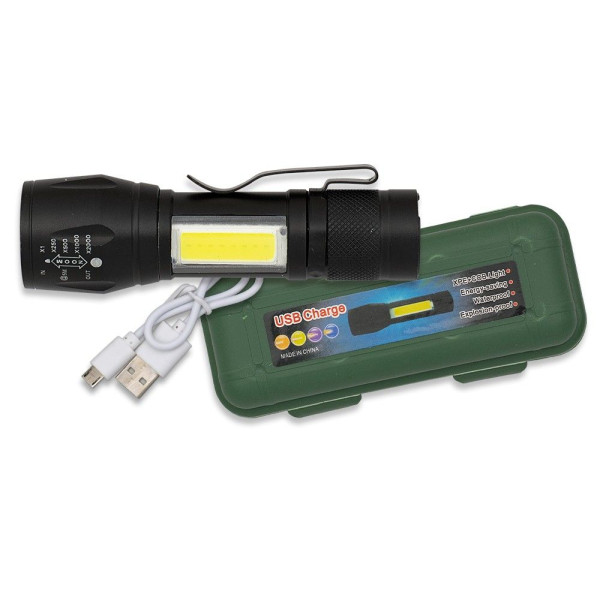 Linterna recargable con clip y cable usb