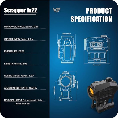 Red dot SCARPPER 1x22 solar multi reticula negro