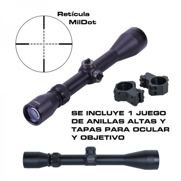 Visor 3-9x40 mildot no iluminada con anillas 11mm